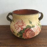 Old terracotta pot painted 50s - floral pattern