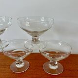 ensemble de 5 coupes champagne en cristal, pieds travaillé et facetté, 1960