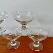 set of 5 crystal champagne glasses, worked and faceted feet, 1960