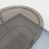 Large vintage modular oval dining table in smoked glass and chromed metal, Space Age style, 70s