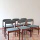 6 Scandinavian chairs in rosewood, with green-grey seats.