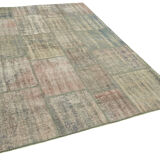 Handmade anatolian overdyed 176 cm x 243 cm grey patchwork rug
