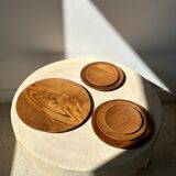 Set of 4 flat monoxyl teak trays