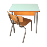 Green formica desk of water