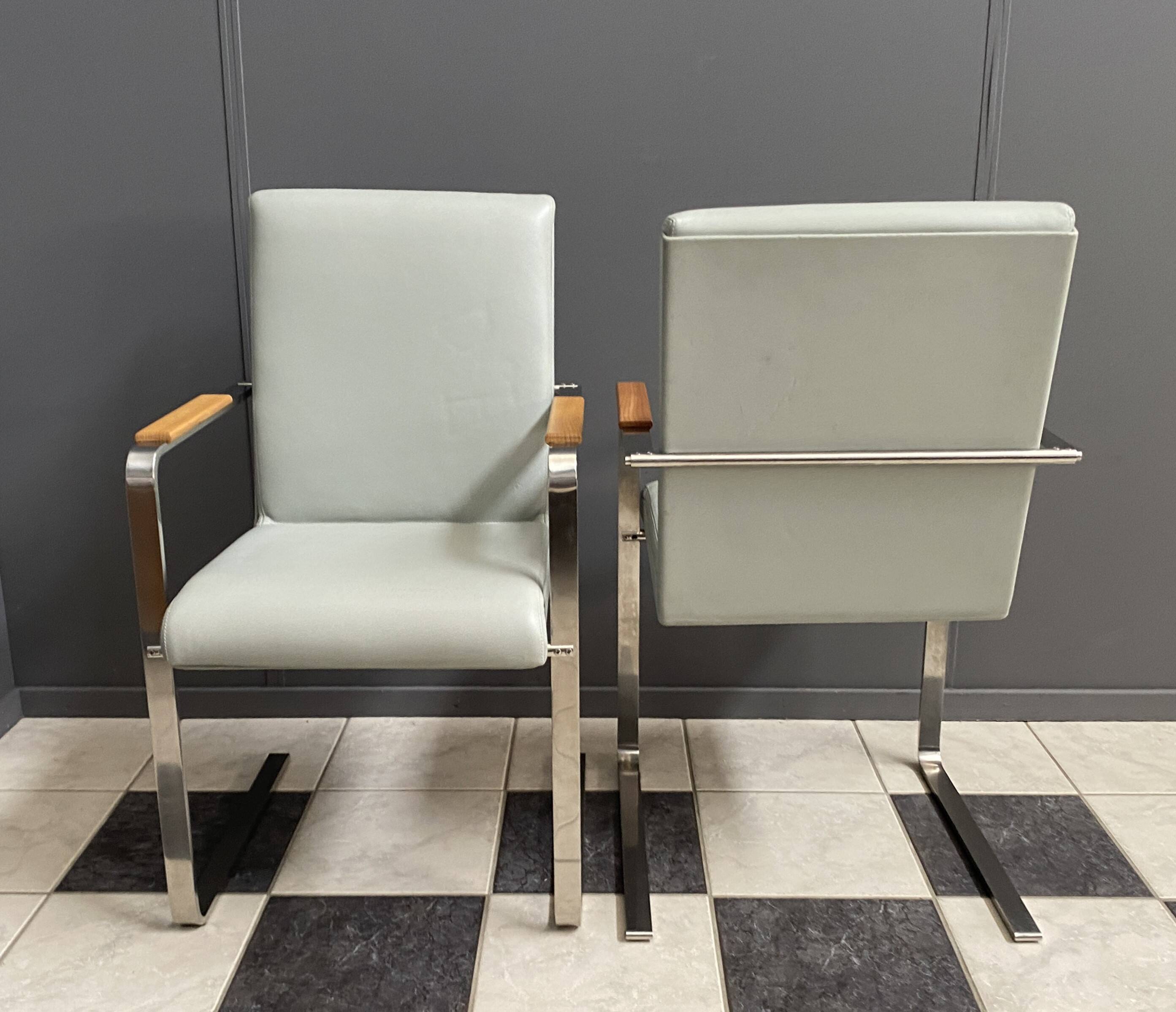 Unique Chrome and grey leather chairs made on demand 1980s