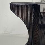 Pencil reed rattan bamboo dining or side table base with smoked glass top, 1970s