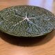 Vintage barbotine dish in the shape of a green cabbage leaf, Portugal