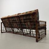 Canapé italien des années 1970 en bambou, rotin, laiton et tissu style Liberty