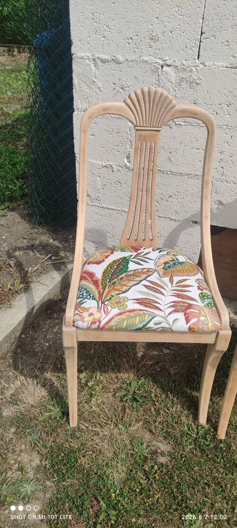 4 vintage wooden chairs sanded and reupholstered.