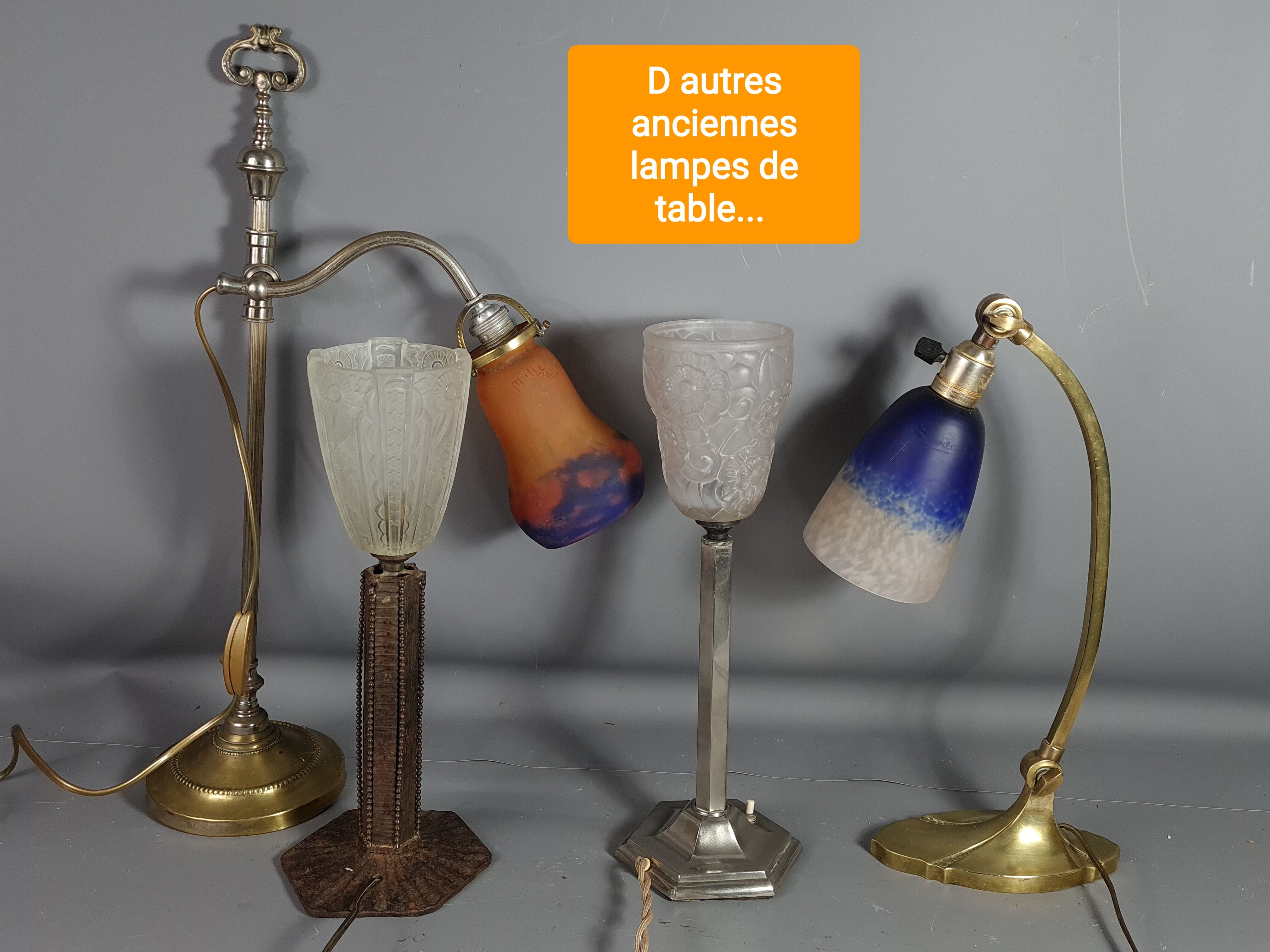 Table lamp tulip glass Muller Frères, adjustable gooseneck 56 cm SB
