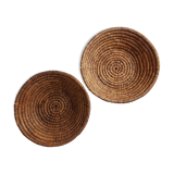 Two large baskets in vintage braided straw 50 cm in diameter