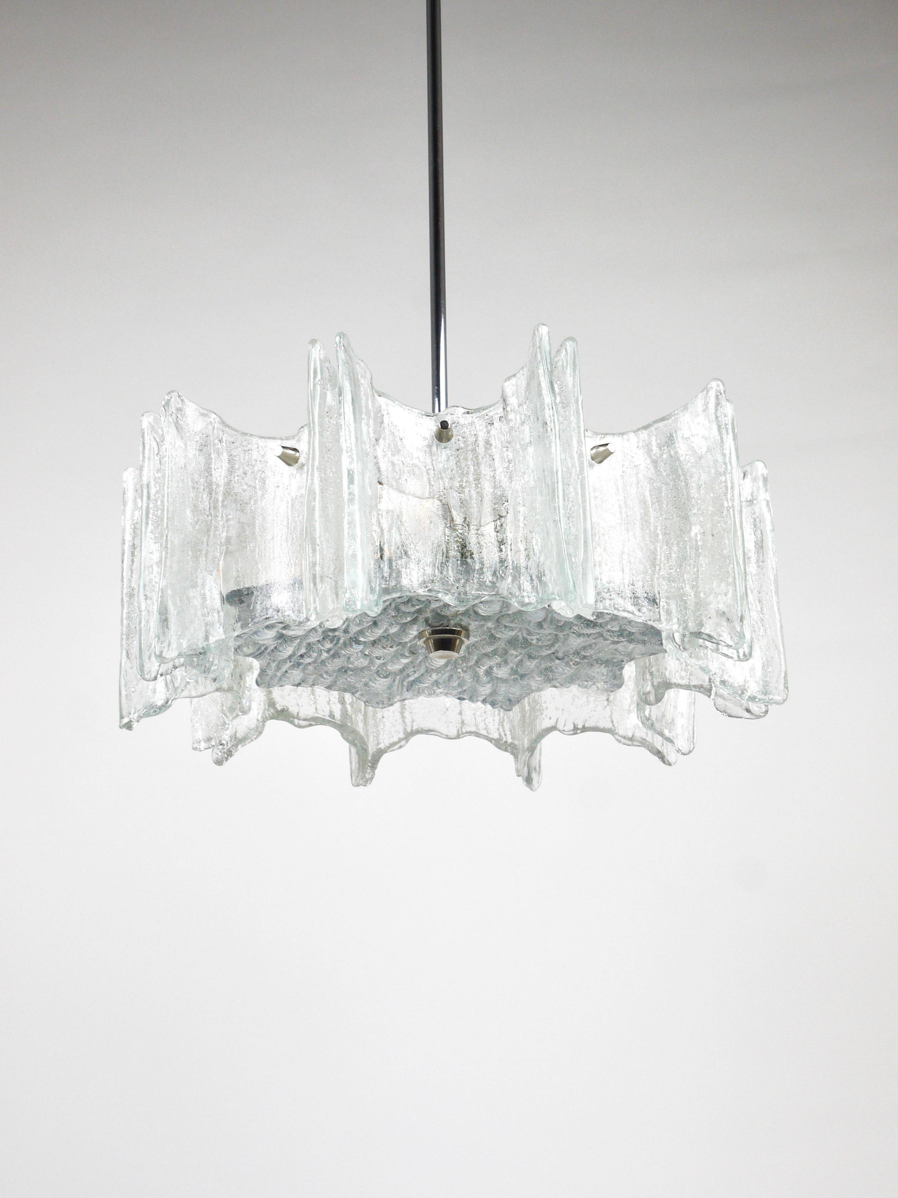 Frosted glass star chandelier J.T. Kalmar Vienna, Austria, 1960s