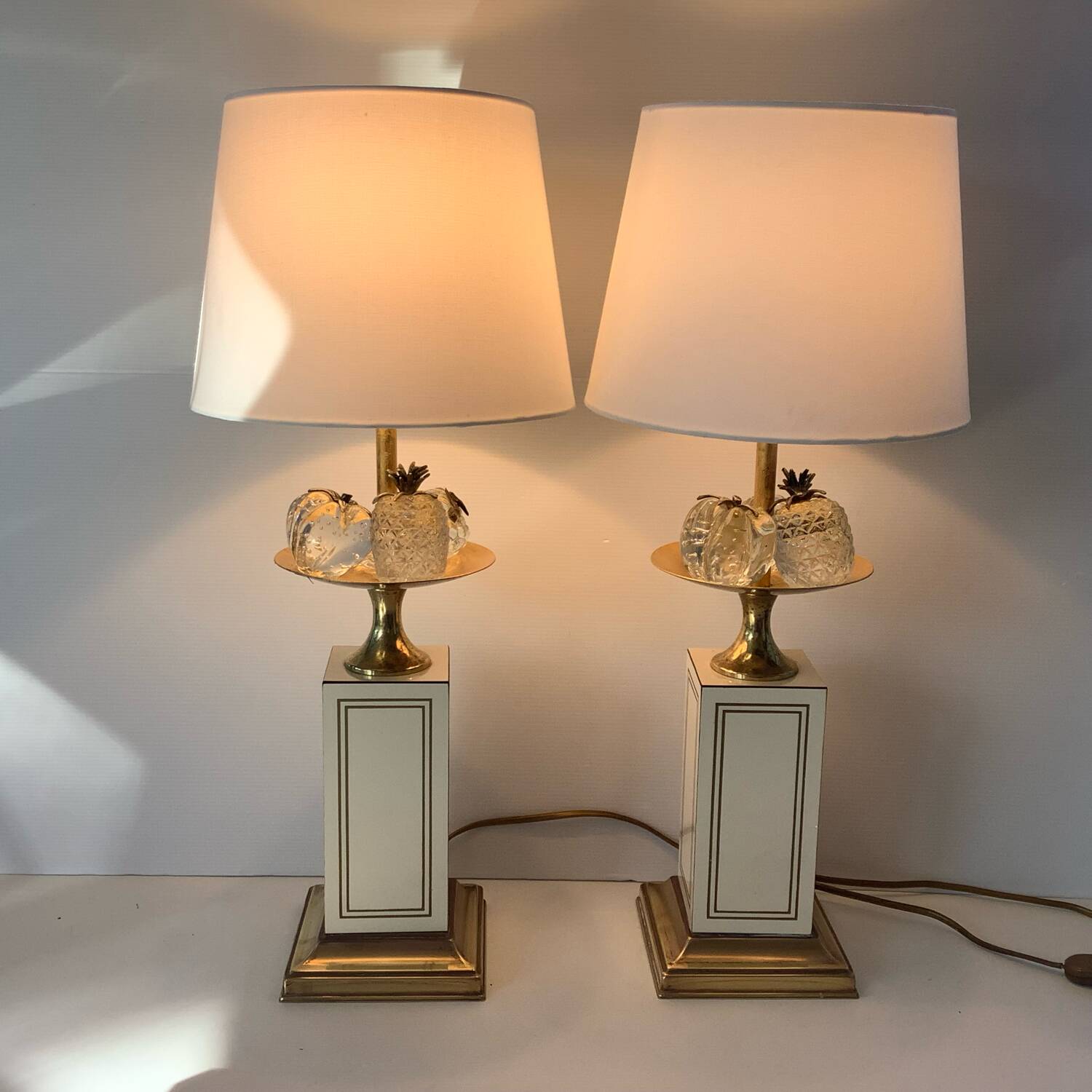 Le Dauphin Pair of Frugiere Lamps 1960-1970 Fruit Crystal Hollywood Re