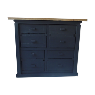 Workshop furniture with slate gray drawers, wood tray