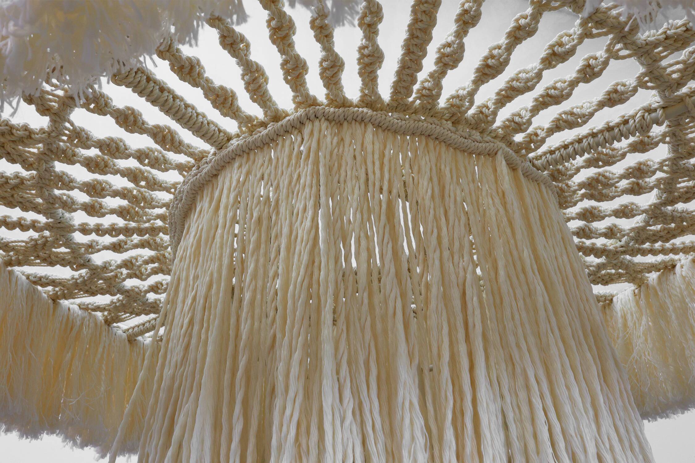 Monumental dining table with glass top and macramé, Italy