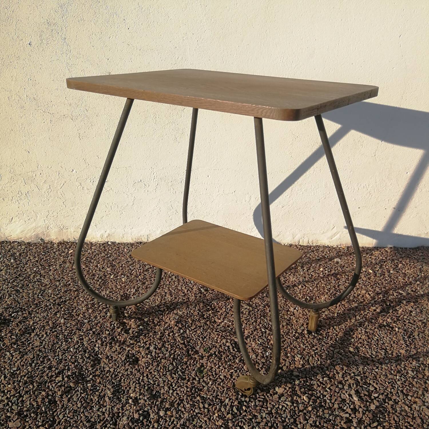 Vintage 50s trolley on wheels in tube and wooden top