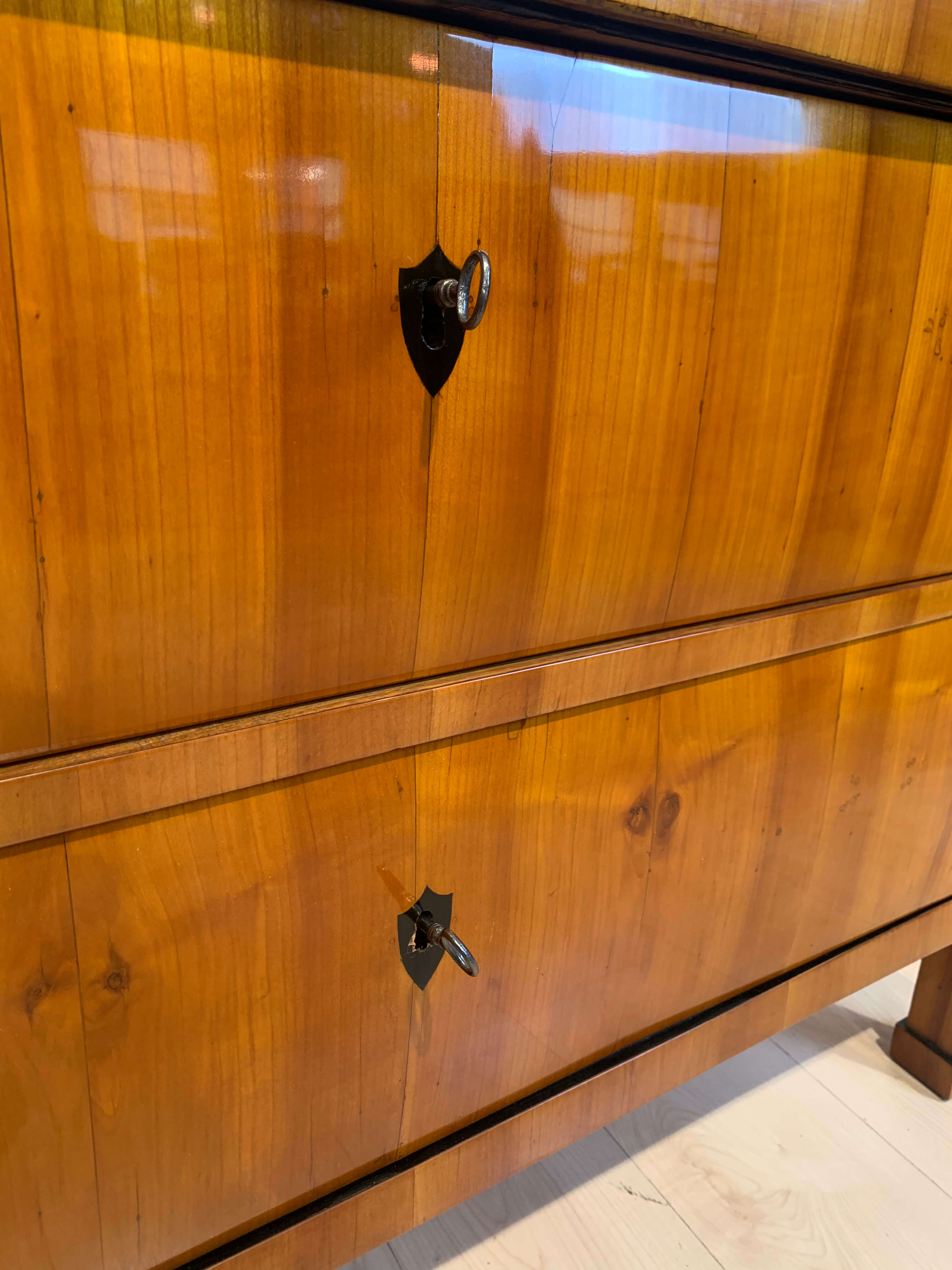 Biedermeier Two Drawer Commode, Cherry Veneer, South Germany, circa 1820