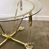 Brass and lucite dining table with beveled glass top, Italy 1980s.