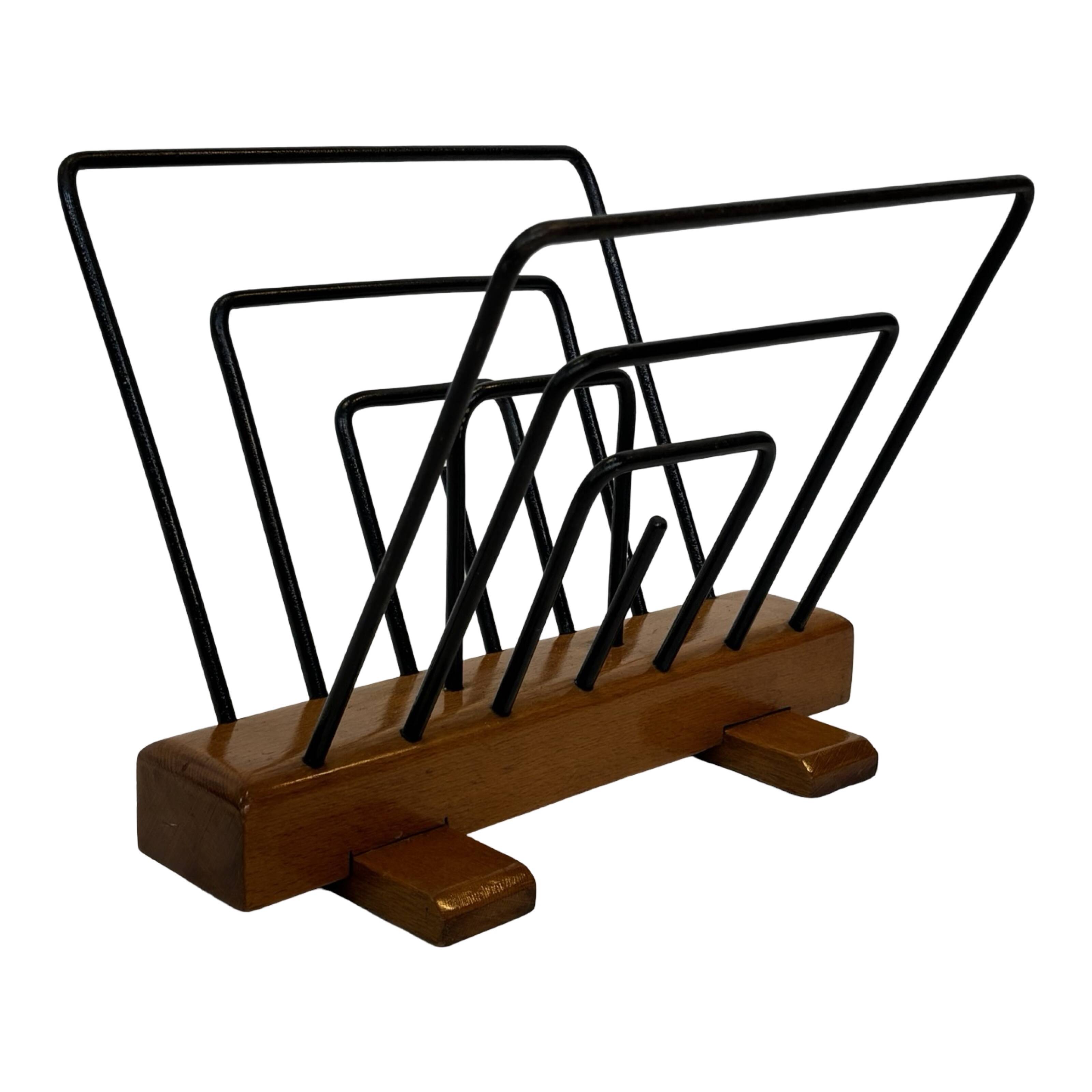 Vintage Reading Basket Steel Oak Magazine Rack 50's design