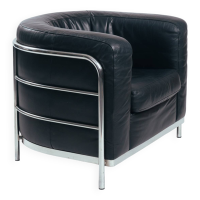 Fauteuil lounge en cuir noir Zanotta Onda, Italie, années 1980.