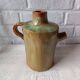 Vintage green enamelled handmade terracotta jar France