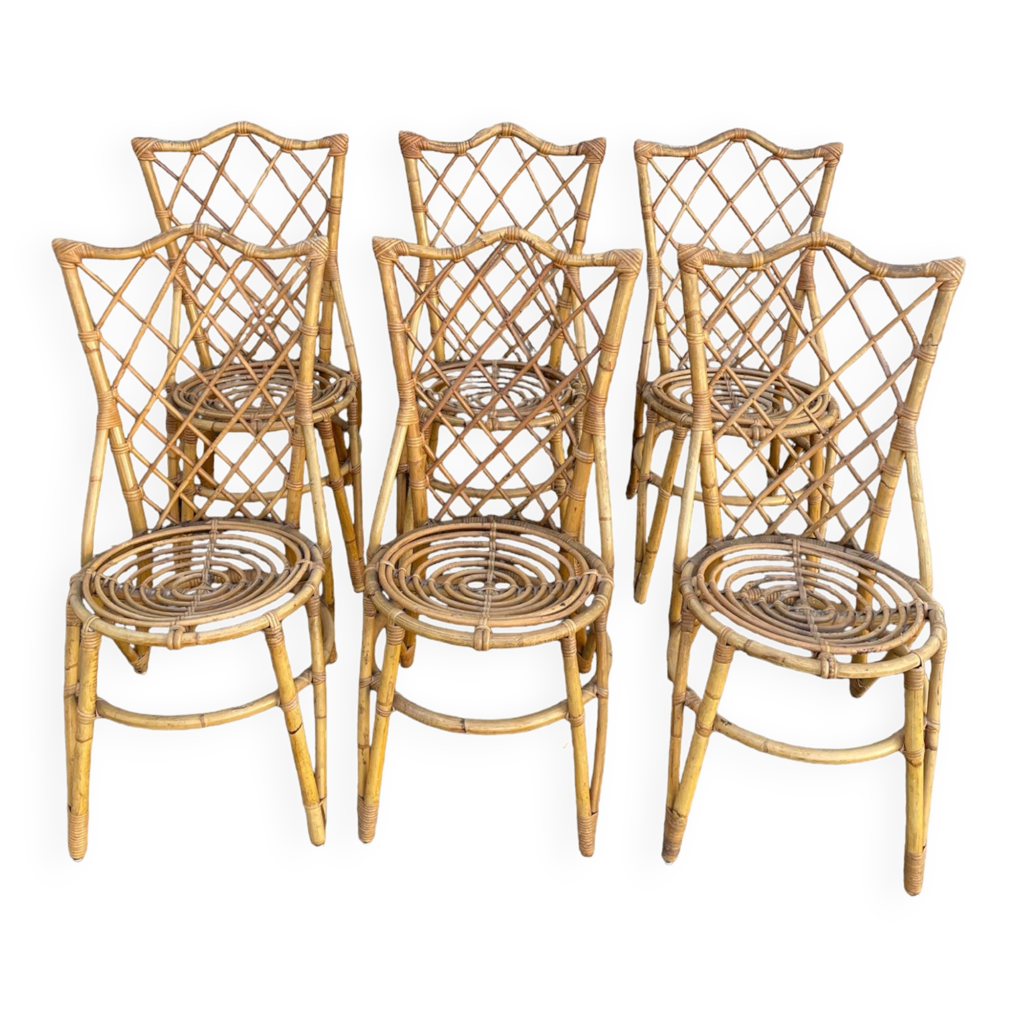 Série de 6 chaises en rotin Louis Sognot