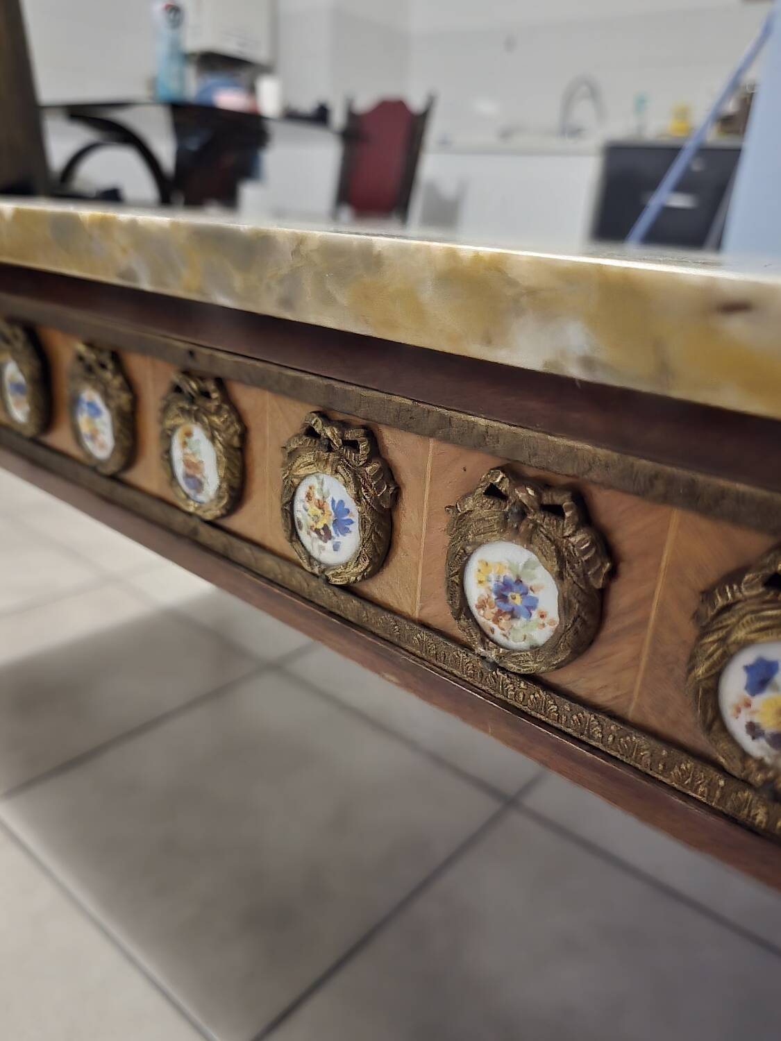 Louis XVI style coffee table - marble, porcelain medallions