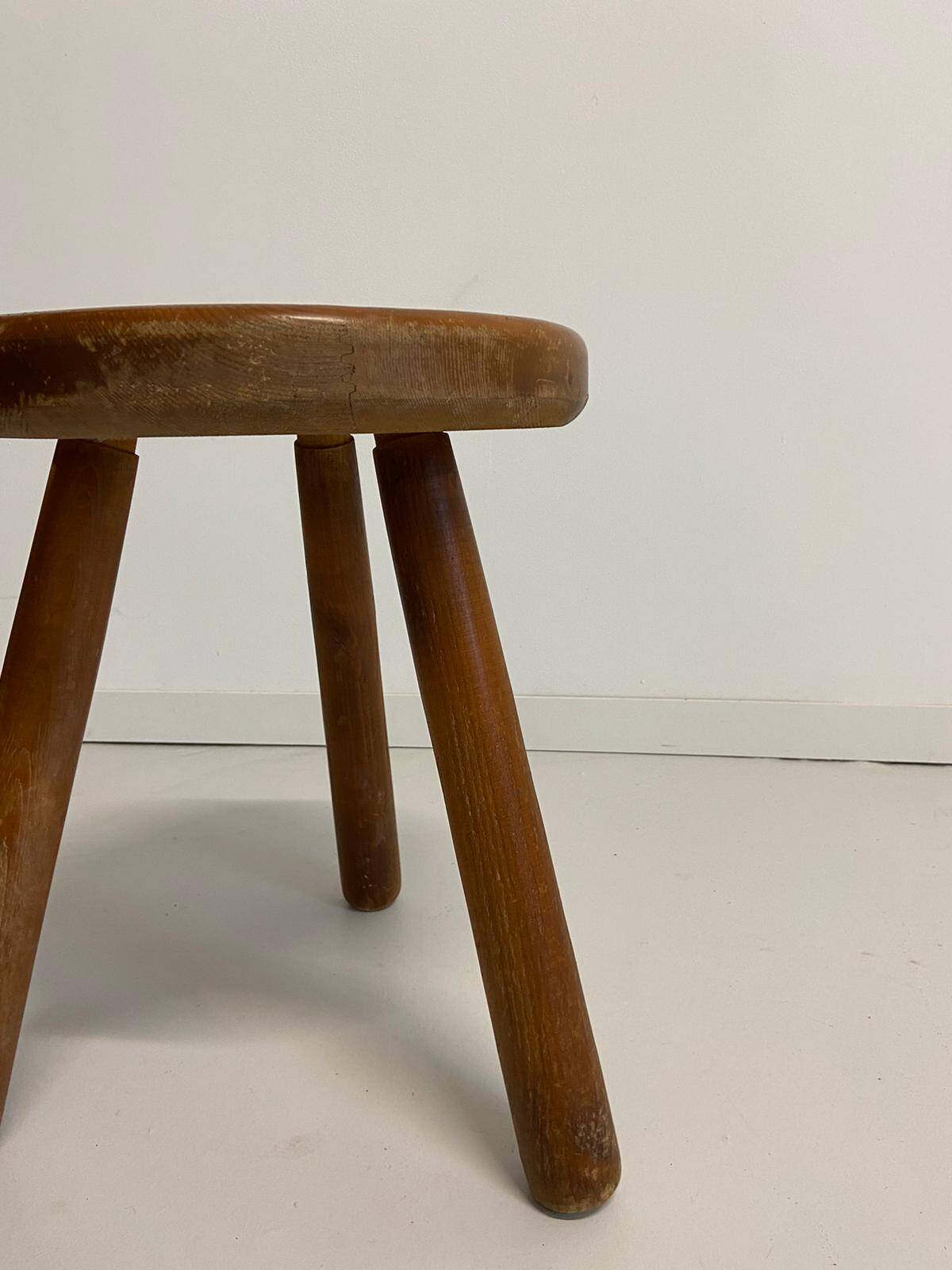 Pine stool in the style of Charlotte Perriand.