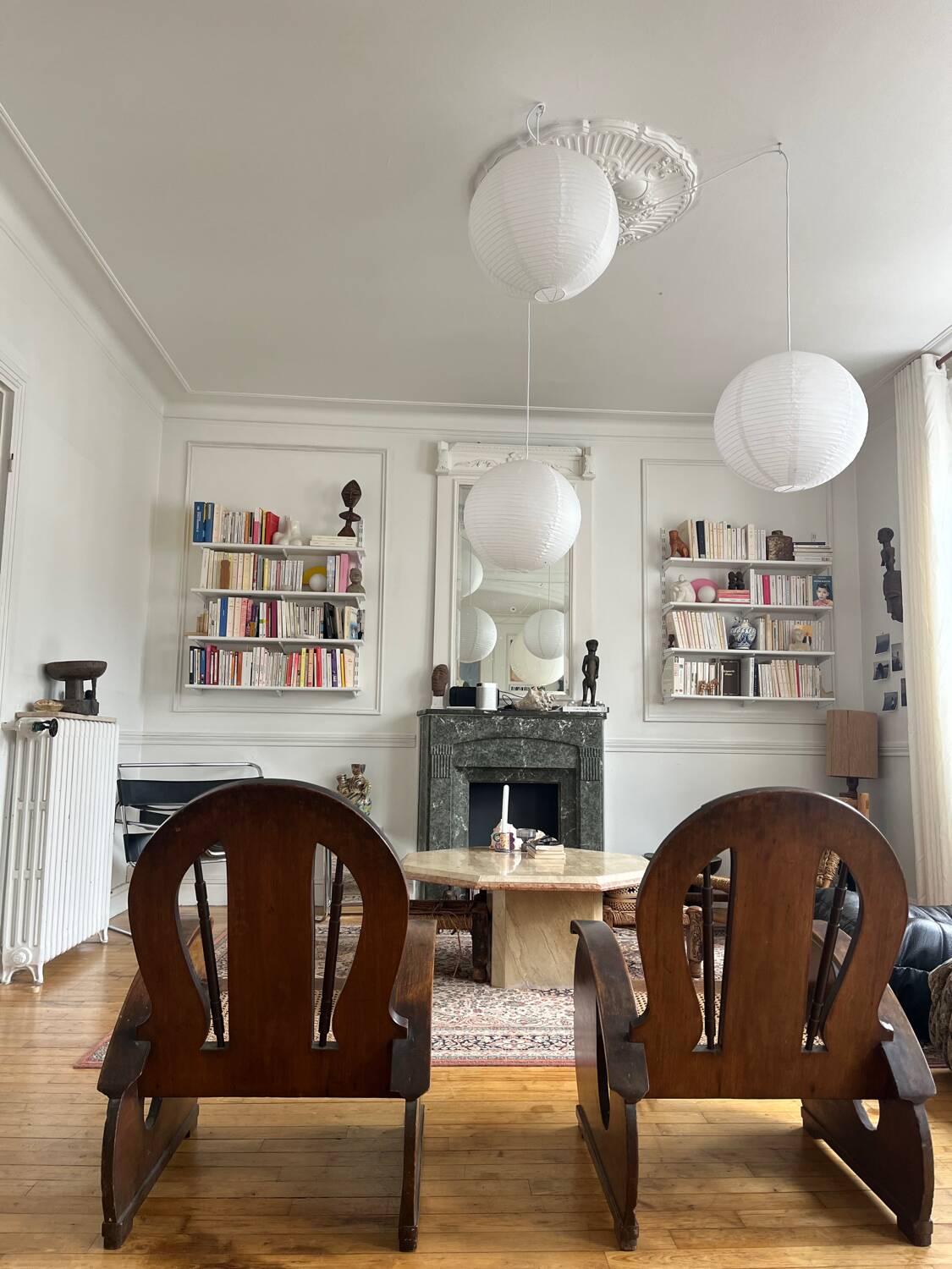 Pair of Art Deco armchairs in wood and cane.