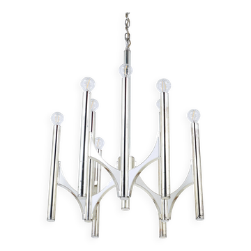 Lustre Milieu du Siècle Gaetano Sciolari Sirius Argenté, Lightolier, Italie