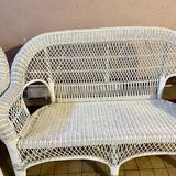 Salon de jardin en osier et rotin blanc