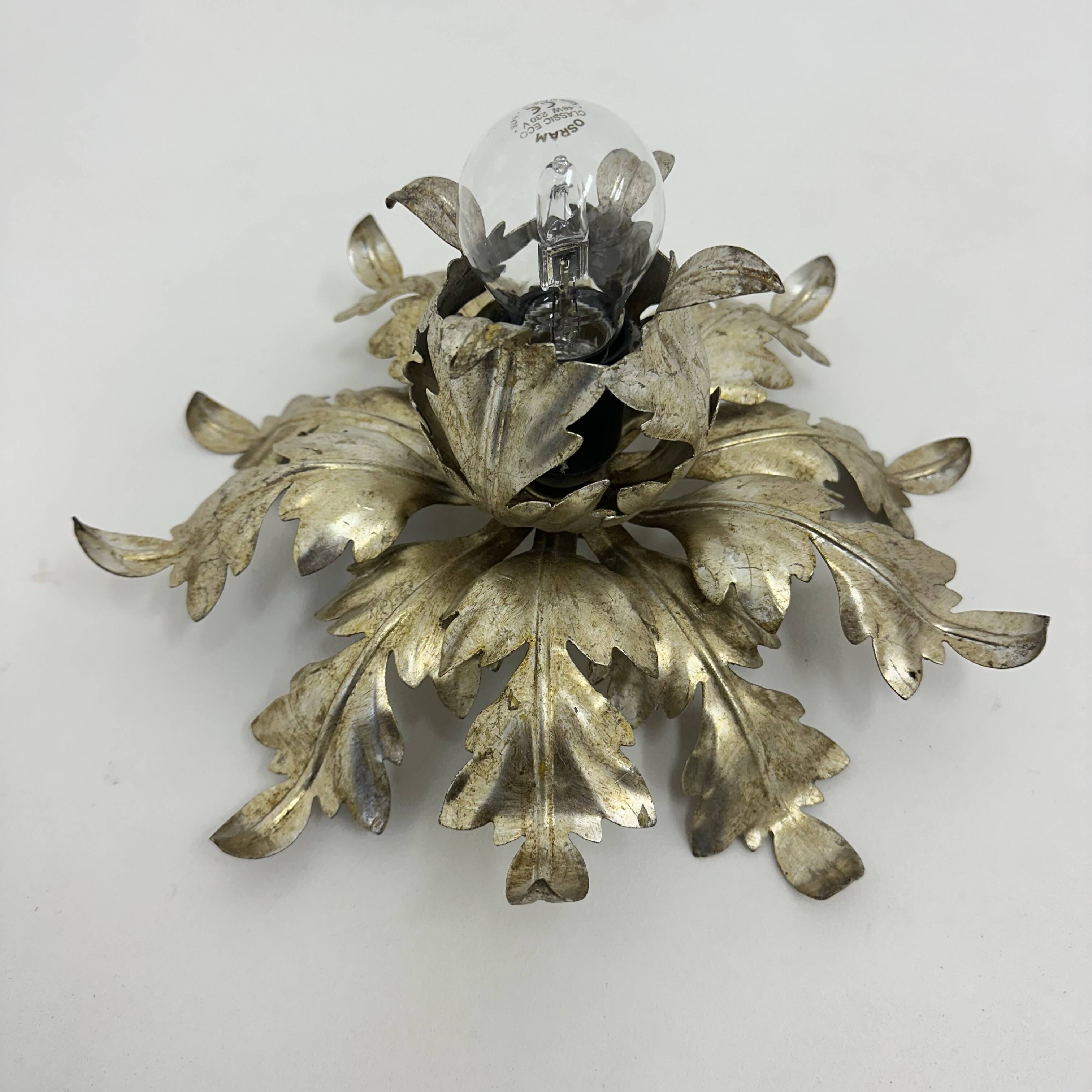 Hollywood regency leaf flower ceiling light flush mount , 1970s