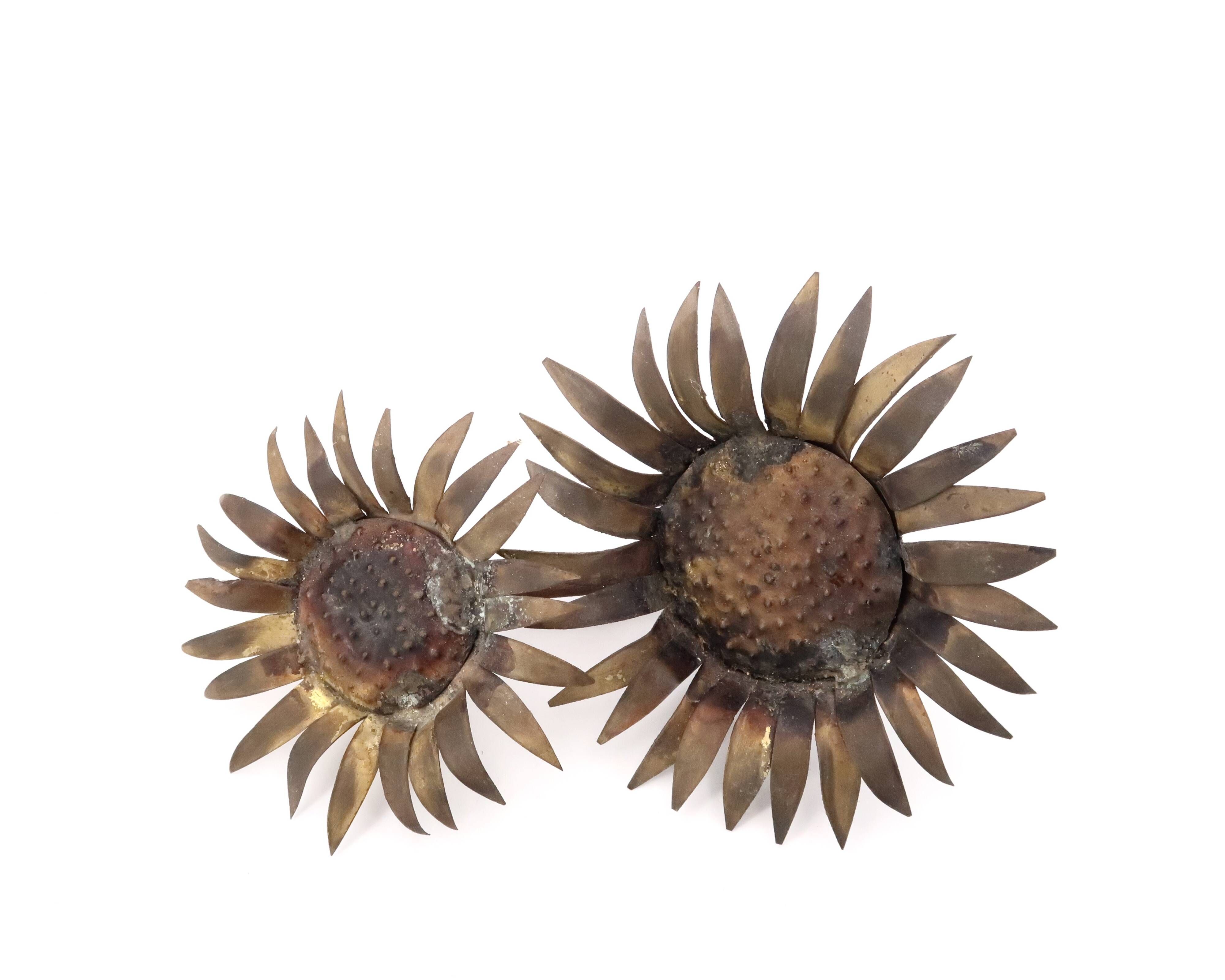 Brutalist brass sunflower sculpture, 1950s