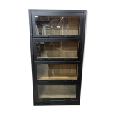 Vitrine industrielle en fer forgé et en bois