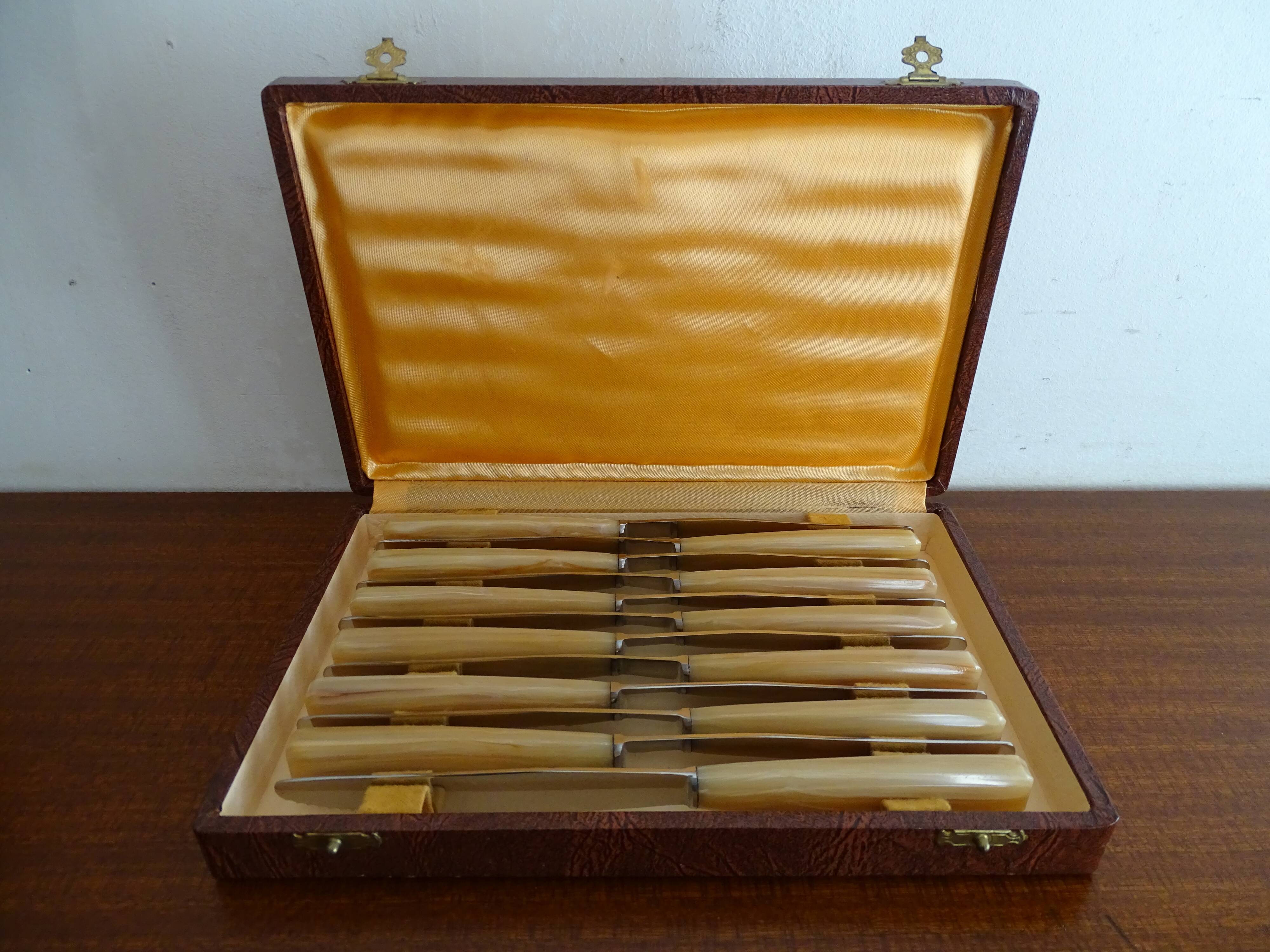 12 couteaux anciens inox vintage en écrin