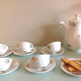 White porcelain coffee service with golden flowers / vintage 50s-60s