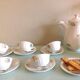 White porcelain coffee service with golden flowers / vintage 50s-60s