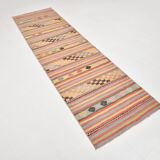 2x9 Green & Red Kilim Runner Rug, 80x287Cm