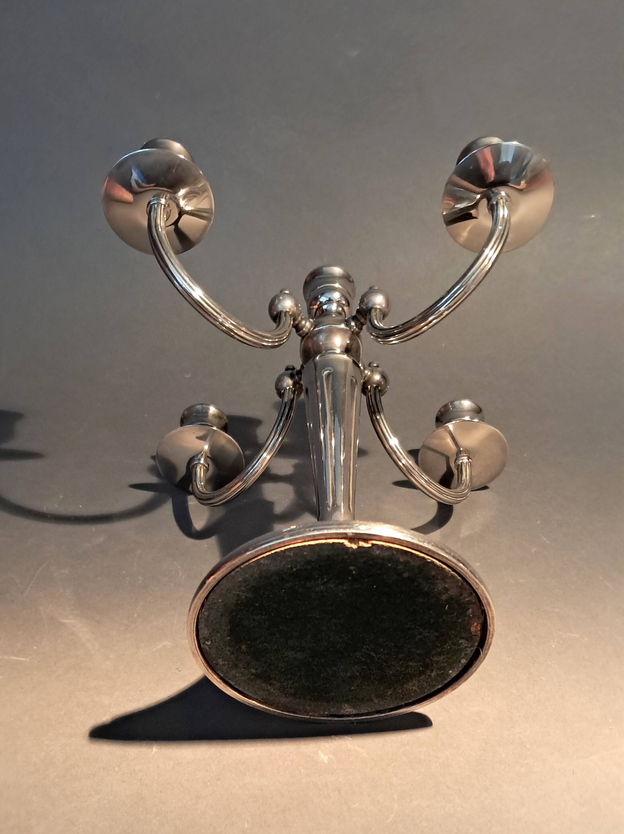 Silver plated 5 candle chandelier, England 1960.