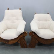 Pair of Brutalist oak armchairs, Czechoslovakia, 1970s