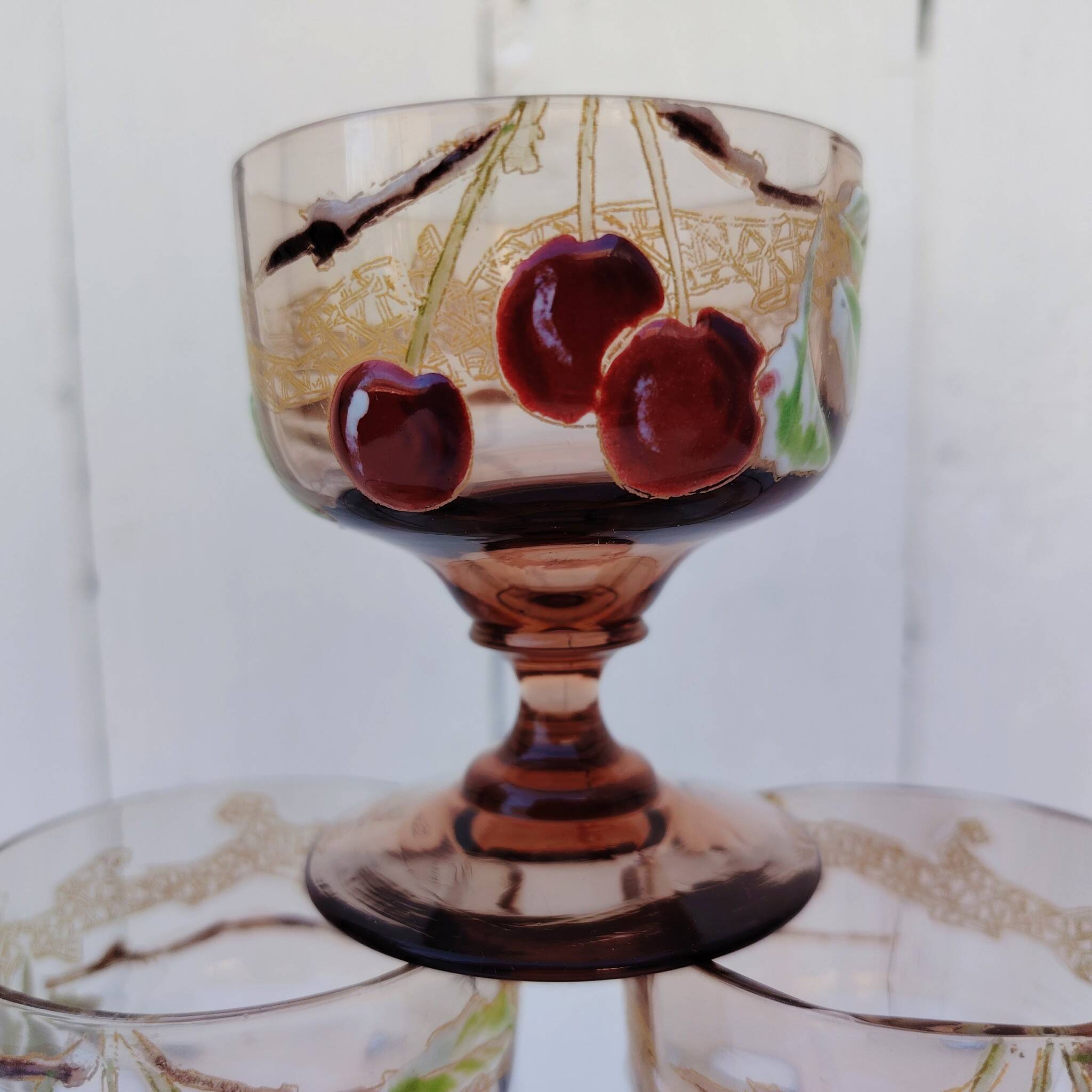 Cerise service with Legras brandy, Art Nouveau, Montjoye