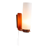 Cilindrical opal glass and bent wood wall lamp