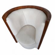 Pair of Art Deco armchairs in cream/white leather and burl veneer.