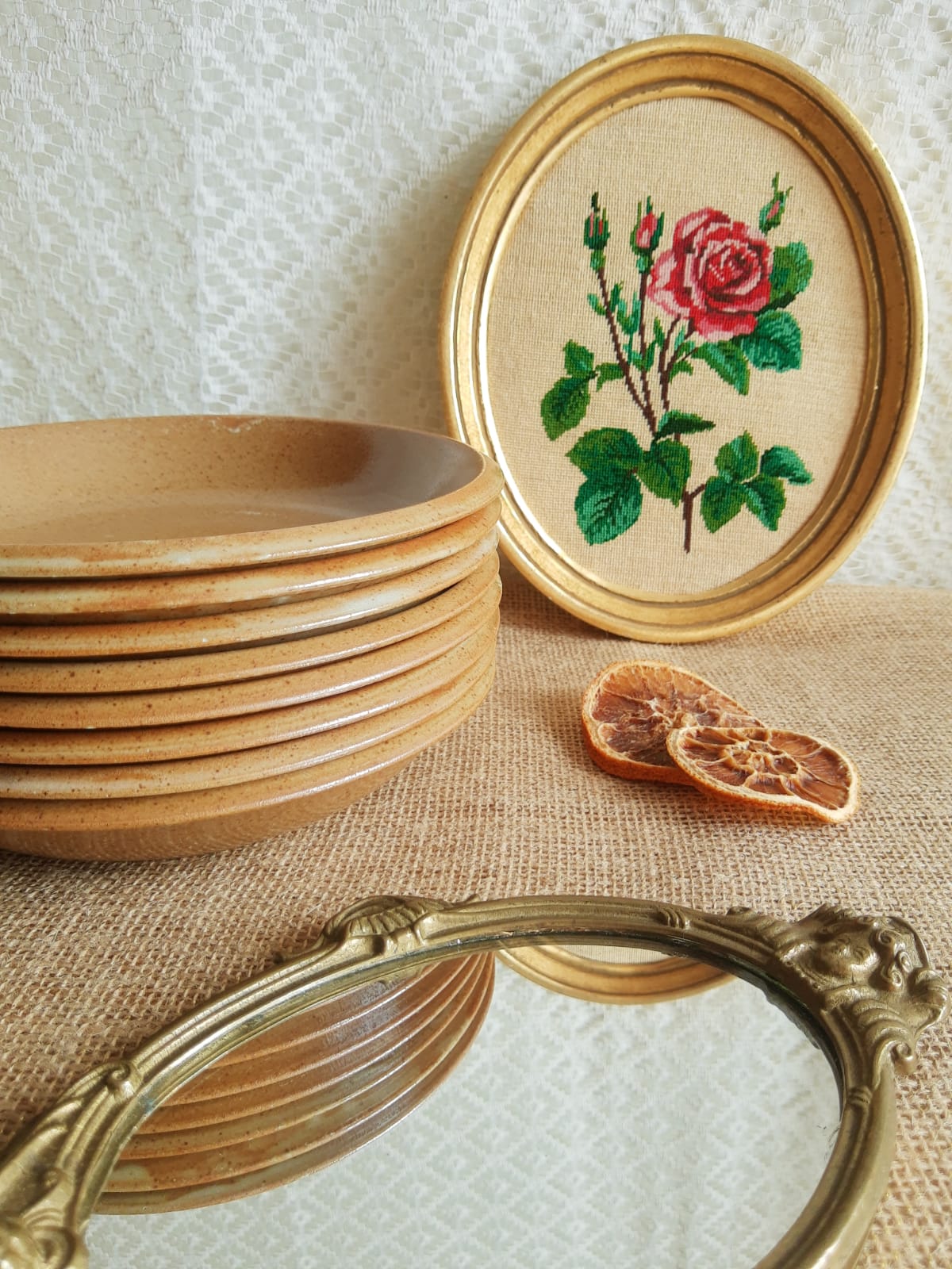 Ensemble de 8 assiettes creuses grès de brenne France vintage