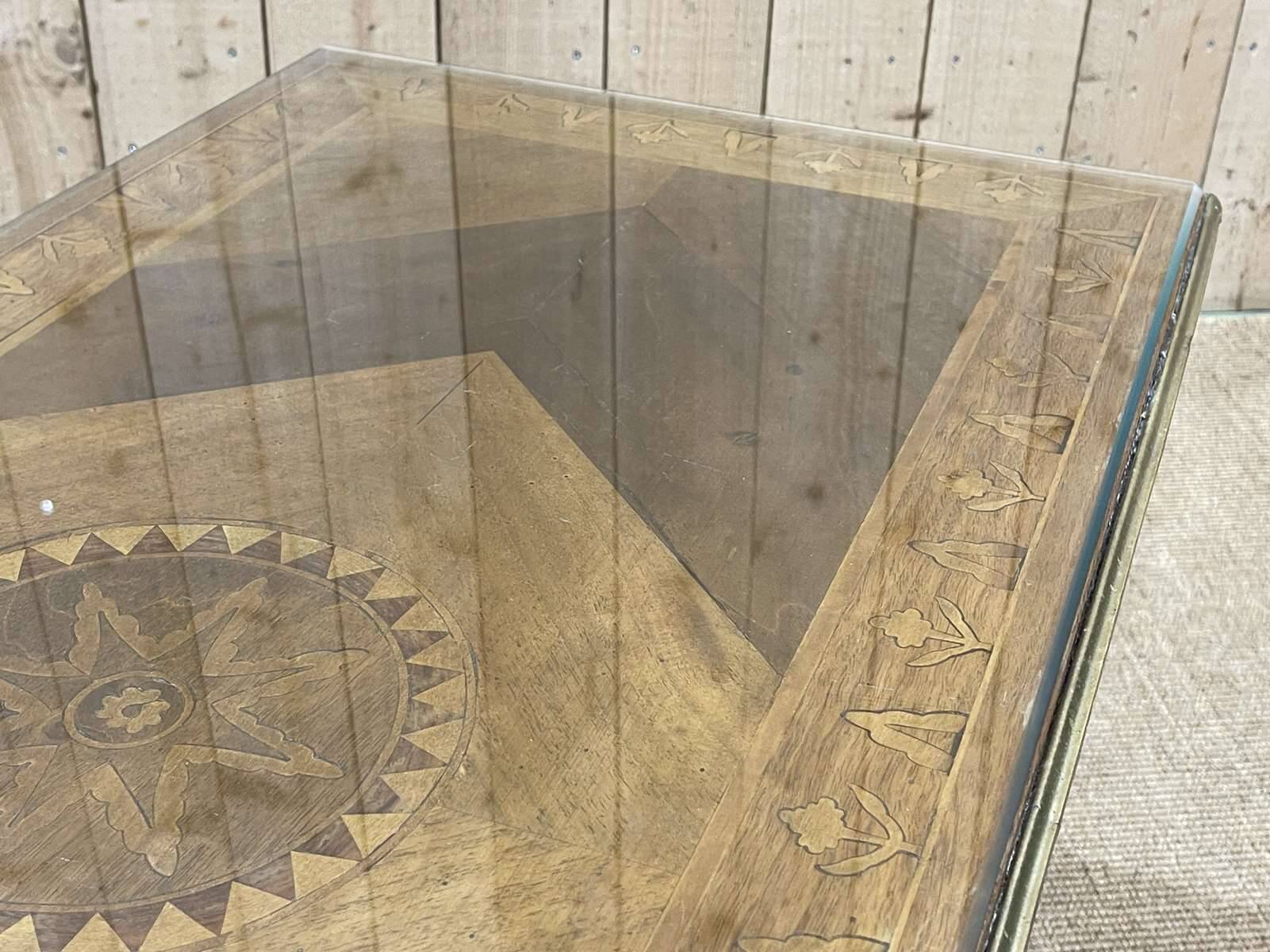 English marquetry coffee table, 1950s