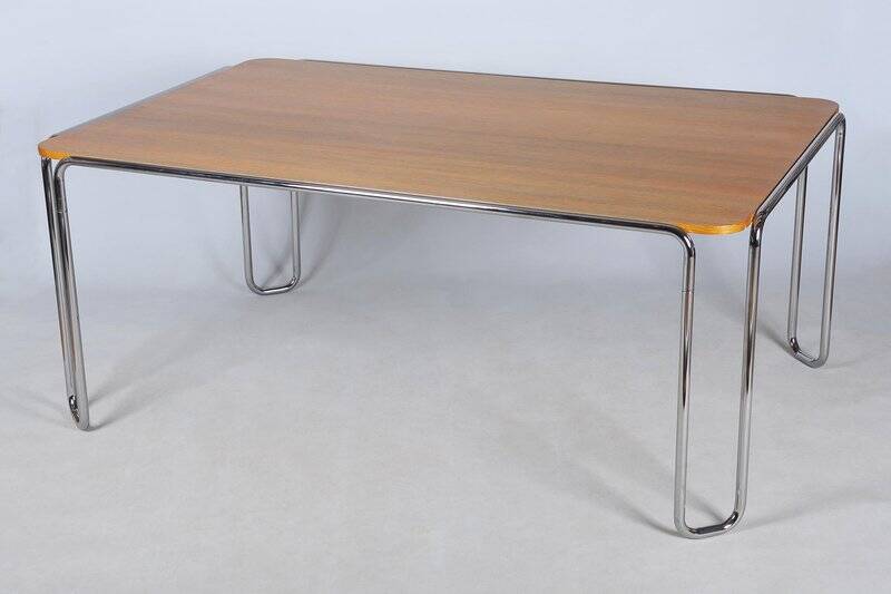 Bauhaus Dining Table, attributed to R. Slezák, Chrome, Polished Oak, Czech, 1930s