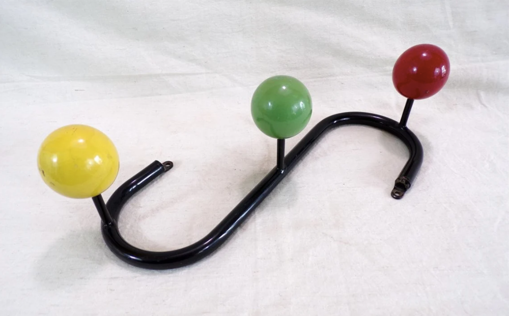 Coat rack vintage hook 50s rockabilly metal and wooden balls color red green yellow vintage France