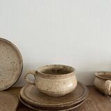 4 stoneware coffee cups and saucers
