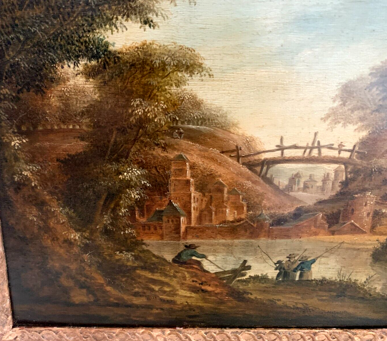 Oil on oak panel animated landscape xix century