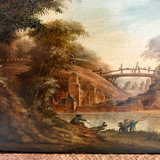 Oil on oak panel animated landscape xix century